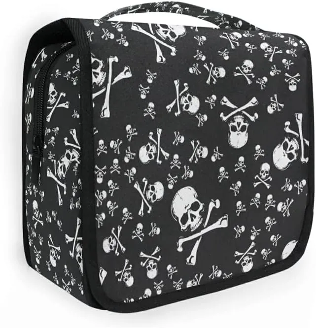 Hanging Toiletry Bag Halloween Skull Head Jolly Roger Pirate Makeup Travel bag for Toiletries Portable Toiletry Organizer Bags Clear Toiletry Cosmetic Kit