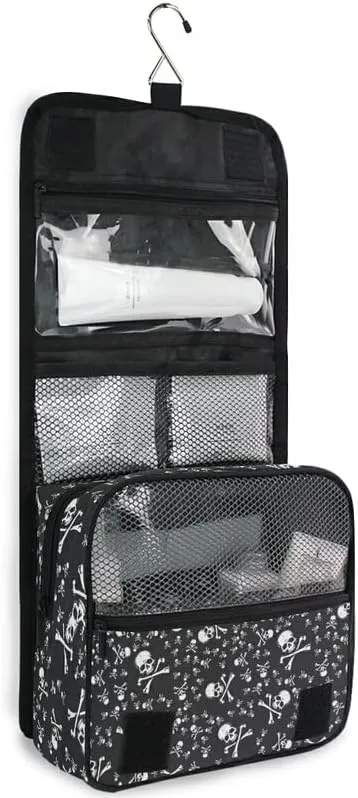 Hanging Toiletry Bag Halloween Skull Head Jolly Roger Pirate Makeup Travel bag for Toiletries Portable Toiletry Organizer Bags Clear Toiletry Cosmetic Kit