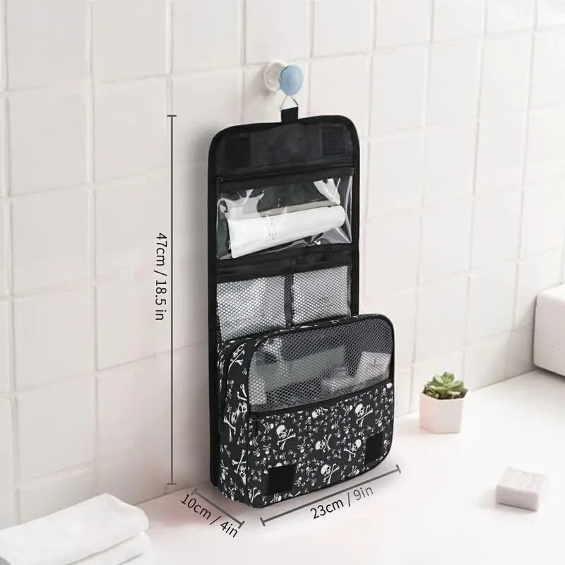 Hanging Toiletry Bag Halloween Skull Head Jolly Roger Pirate Makeup Travel bag for Toiletries Portable Toiletry Organizer Bags Clear Toiletry Cosmetic Kit