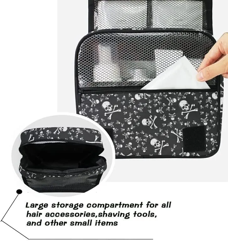 Hanging Toiletry Bag Halloween Skull Head Jolly Roger Pirate Makeup Travel bag for Toiletries Portable Toiletry Organizer Bags Clear Toiletry Cosmetic Kit
