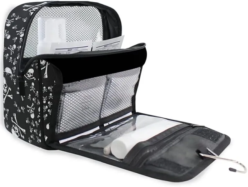 Hanging Toiletry Bag Halloween Skull Head Jolly Roger Pirate Makeup Travel bag for Toiletries Portable Toiletry Organizer Bags Clear Toiletry Cosmetic Kit
