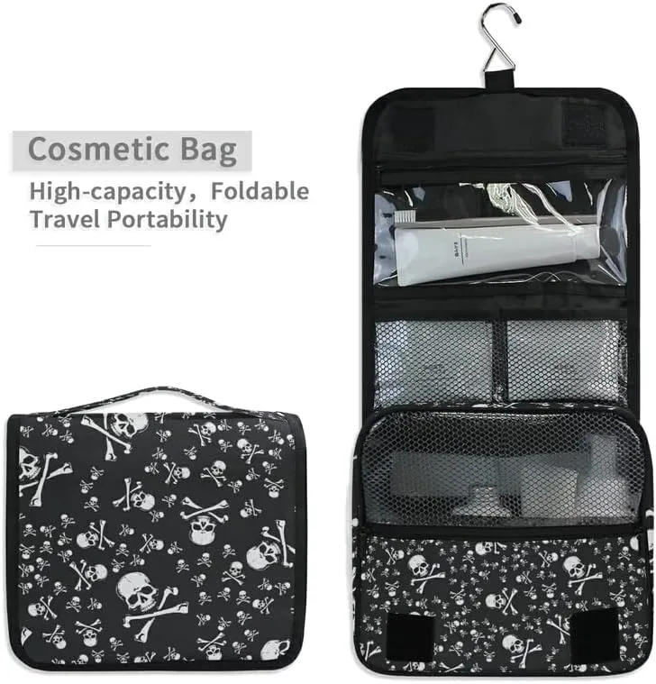 Hanging Toiletry Bag Halloween Skull Head Jolly Roger Pirate Makeup Travel bag for Toiletries Portable Toiletry Organizer Bags Clear Toiletry Cosmetic Kit