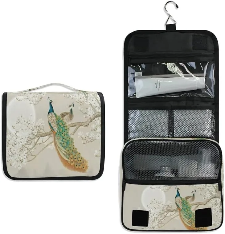 Hanging Toiletry Bag Peacock on The Branch Makeup Travel bag for Toiletries Portable Toiletry Organizer Bags Clear Toiletry Cosmetic Kit