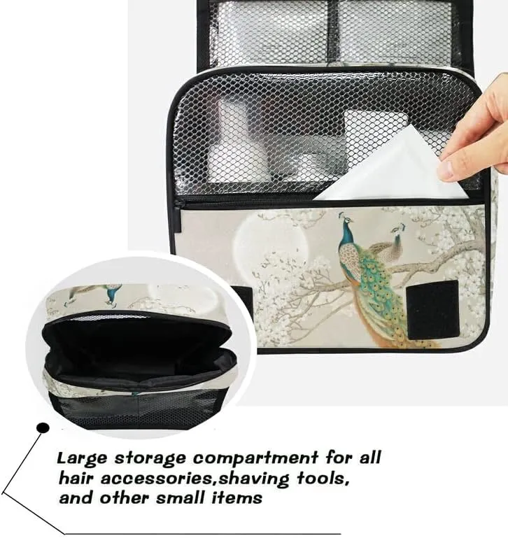 Hanging Toiletry Bag Peacock on The Branch Makeup Travel bag for Toiletries Portable Toiletry Organizer Bags Clear Toiletry Cosmetic Kit