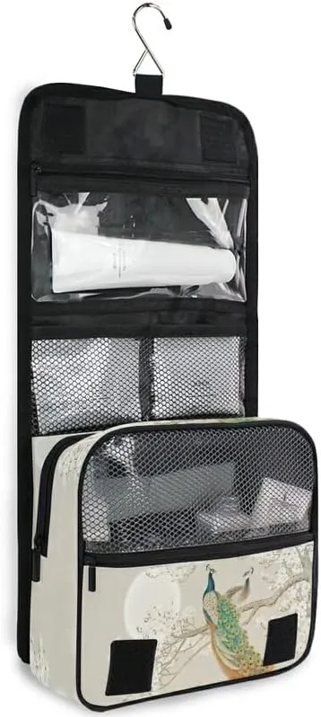 Hanging Toiletry Bag Peacock on The Branch Makeup Travel bag for Toiletries Portable Toiletry Organizer Bags Clear Toiletry Cosmetic Kit