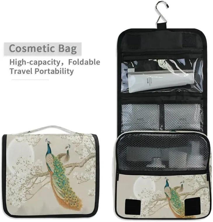 Hanging Toiletry Bag Peacock on The Branch Makeup Travel bag for Toiletries Portable Toiletry Organizer Bags Clear Toiletry Cosmetic Kit