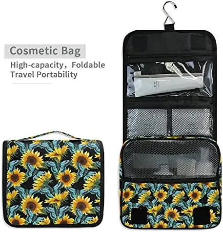 Hanging Toiletry Bag Sunflower Flowers Blue Butterflies Makeup Travel bag for Toiletries Portable Toiletry Organizer Bags Clear Toiletry Cosmetic Kit