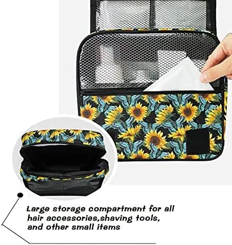 Hanging Toiletry Bag Sunflower Flowers Blue Butterflies Makeup Travel bag for Toiletries Portable Toiletry Organizer Bags Clear Toiletry Cosmetic Kit