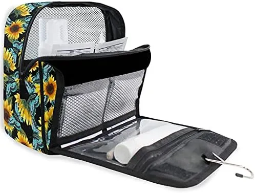 Hanging Toiletry Bag Sunflower Flowers Blue Butterflies Makeup Travel bag for Toiletries Portable Toiletry Organizer Bags Clear Toiletry Cosmetic Kit