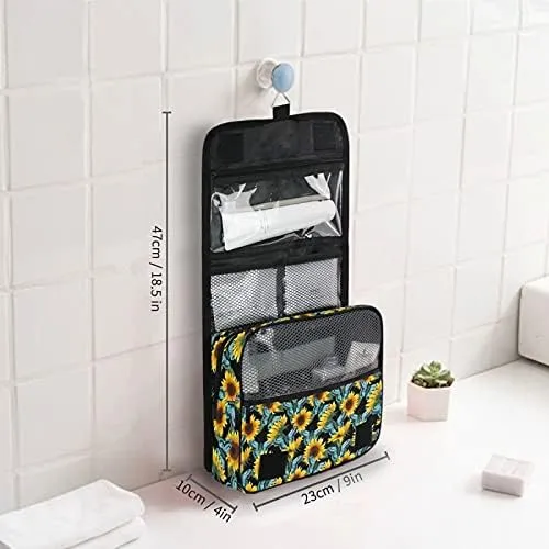 Hanging Toiletry Bag Sunflower Flowers Blue Butterflies Makeup Travel bag for Toiletries Portable Toiletry Organizer Bags Clear Toiletry Cosmetic Kit