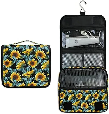 Hanging Toiletry Bag Sunflower Flowers Blue Butterflies Makeup Travel bag for Toiletries Portable Toiletry Organizer Bags Clear Toiletry Cosmetic Kit