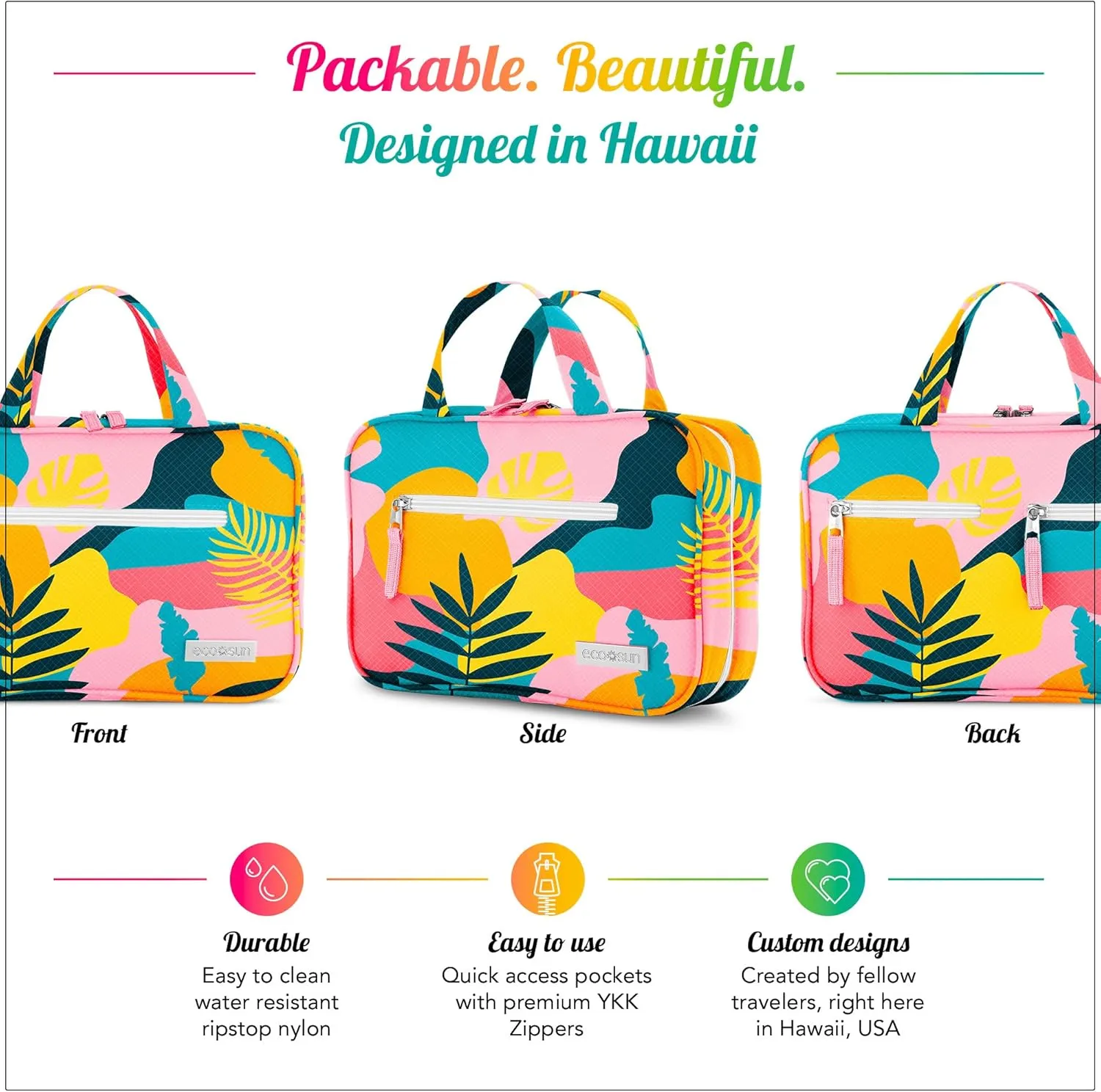 Hanging Travel Toiletry Bag — Designed in Hawaii — Water-resistant Travel Organizer for Bathroom Accessories