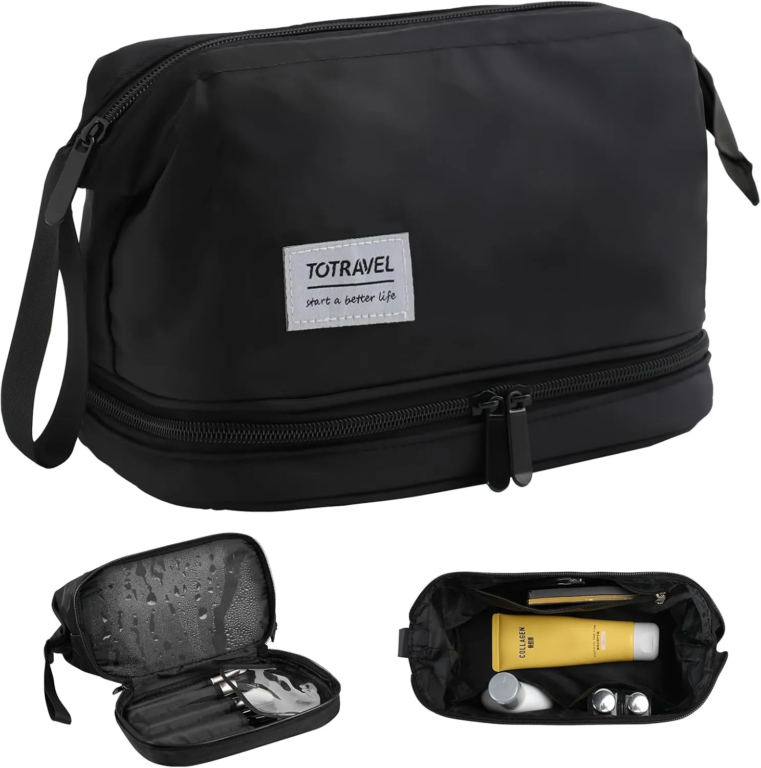 Hanging Travel Toiletry Bag for Women,Makeup Bag,Waterproof,Dry Wet Separation,Large Capacity, 8.66 x 4.92 x 6.5 In,Suitable for Accessoriestravel Toiletry Organizer (Woman, Jet Black)