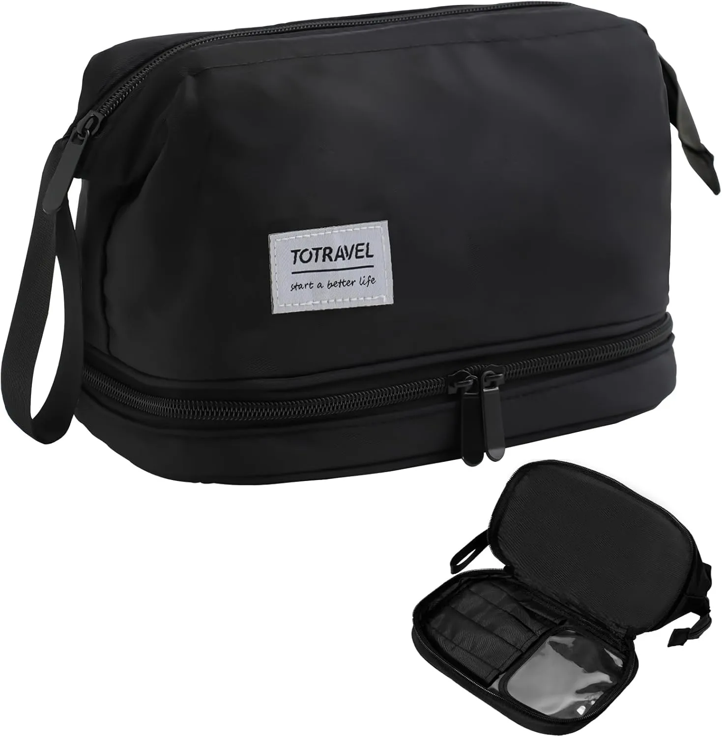 Hanging Travel Toiletry Bag for Women,Makeup Bag,Waterproof,Dry Wet Separation,Large Capacity, 8.66 x 4.92 x 6.5 In,Suitable for Accessoriestravel Toiletry Organizer (Woman, Jet Black)