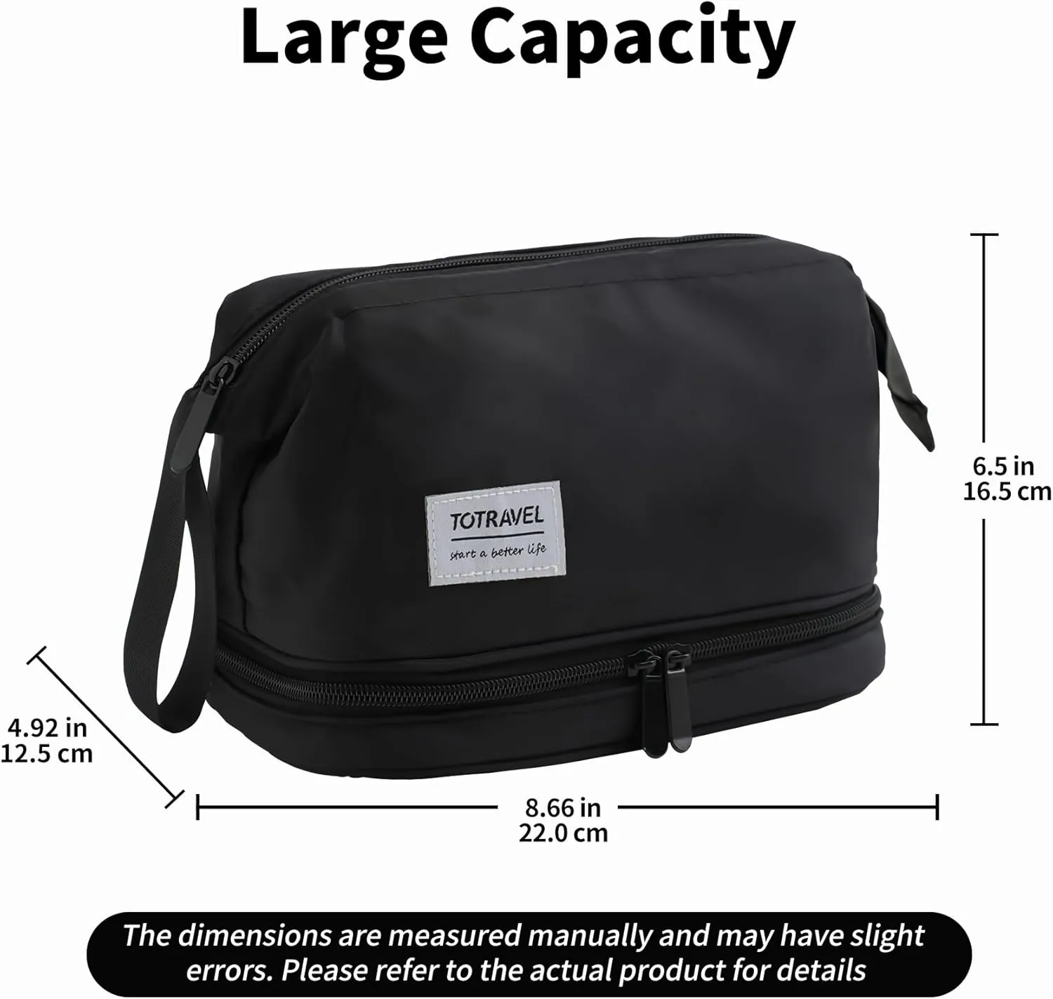 Hanging Travel Toiletry Bag for Women,Makeup Bag,Waterproof,Dry Wet Separation,Large Capacity, 8.66 x 4.92 x 6.5 In,Suitable for Accessoriestravel Toiletry Organizer (Woman, Jet Black)