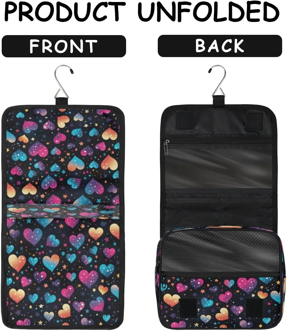 Hanging Travel Toiletry Bag Heart Printing Toiletry Bags with Hanging Hook Portable Cosmetic Bag Makeup Organizer for Travel Business Trip