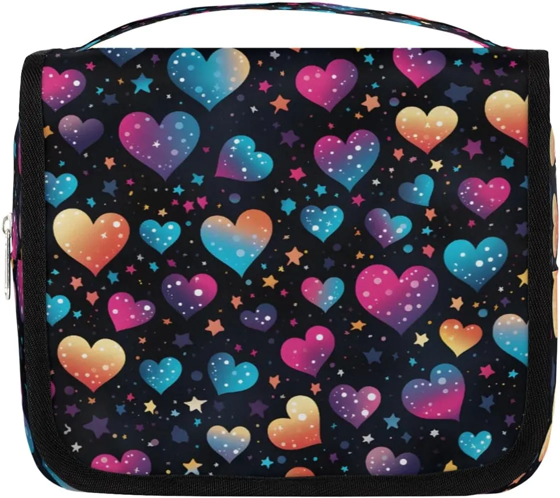 Hanging Travel Toiletry Bag Heart Printing Toiletry Bags with Hanging Hook Portable Cosmetic Bag Makeup Organizer for Travel Business Trip