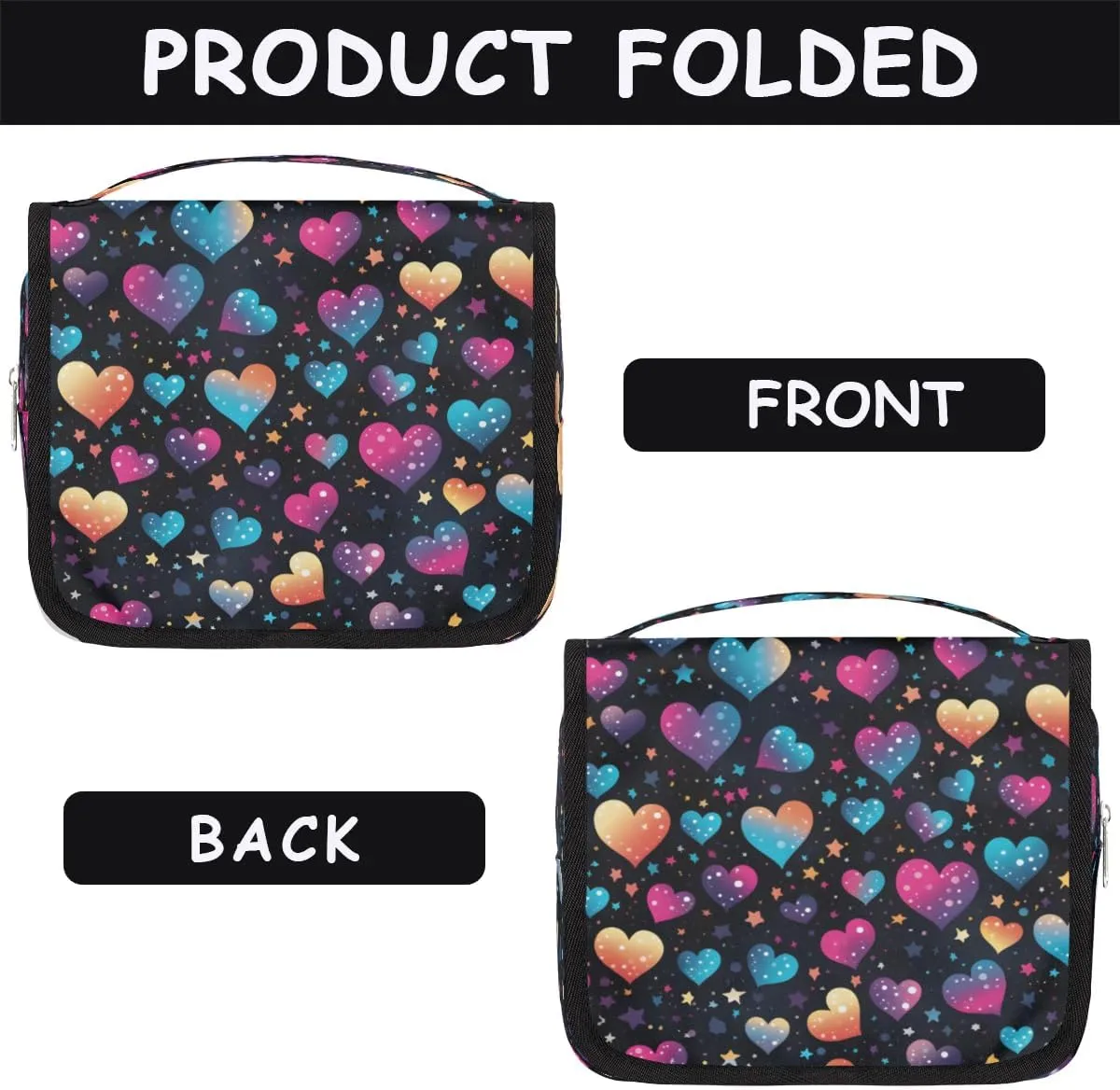 Hanging Travel Toiletry Bag Heart Printing Toiletry Bags with Hanging Hook Portable Cosmetic Bag Makeup Organizer for Travel Business Trip