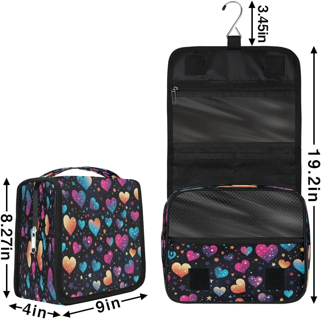 Hanging Travel Toiletry Bag Heart Printing Toiletry Bags with Hanging Hook Portable Cosmetic Bag Makeup Organizer for Travel Business Trip