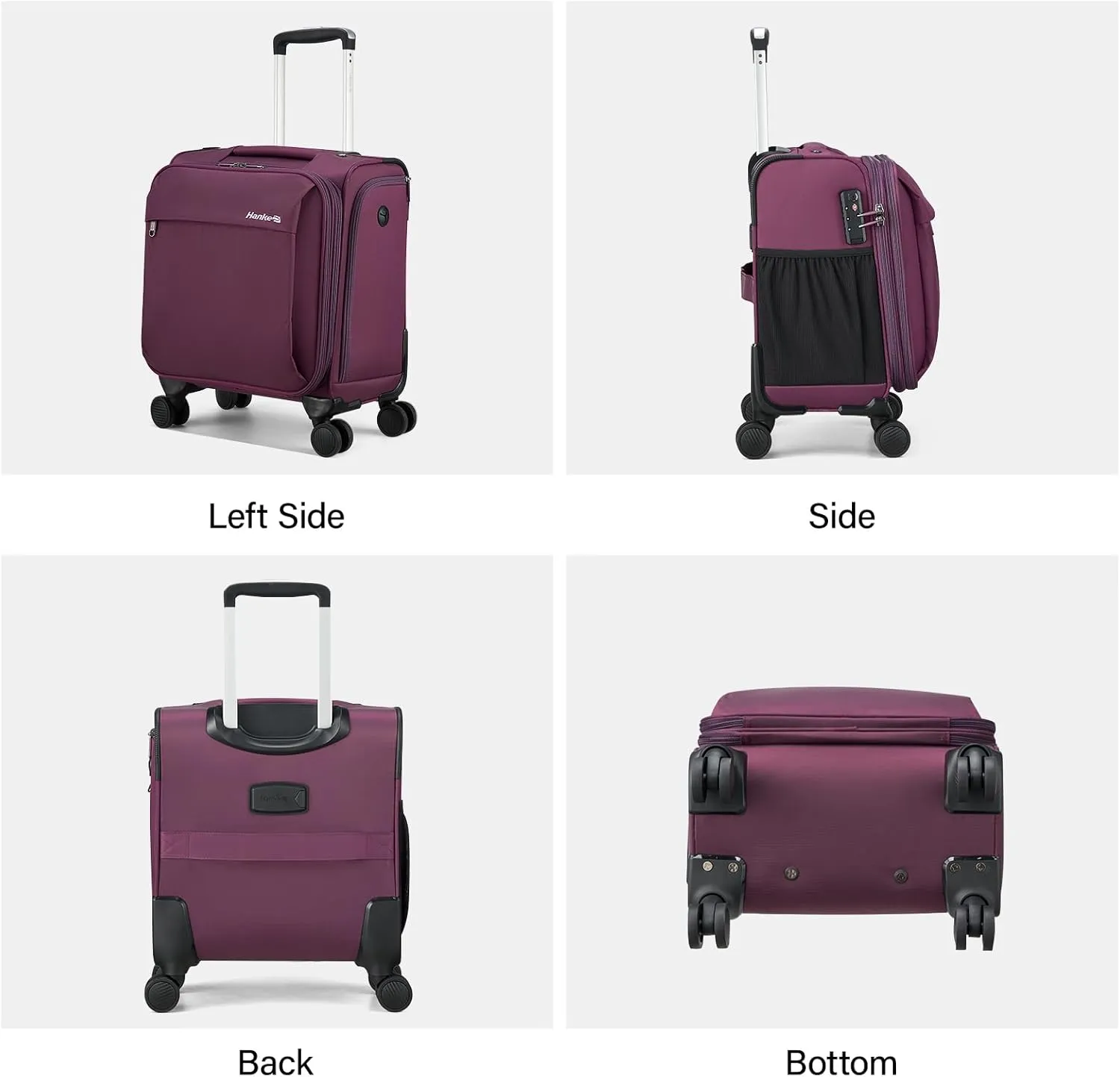 Hanke 16 Inch Underseat Carry On Luggage with Wheels Small Suitcase Softside Luggage Bags for Travel Lightweight Suitcases with Wheels Travel Luggage Personal Item for Men and Women.(Purple)