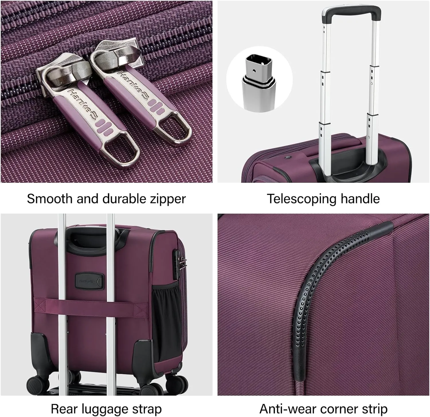 Hanke 16 Inch Underseat Carry On Luggage with Wheels Small Suitcase Softside Luggage Bags for Travel Lightweight Suitcases with Wheels Travel Luggage Personal Item for Men and Women.(Purple)