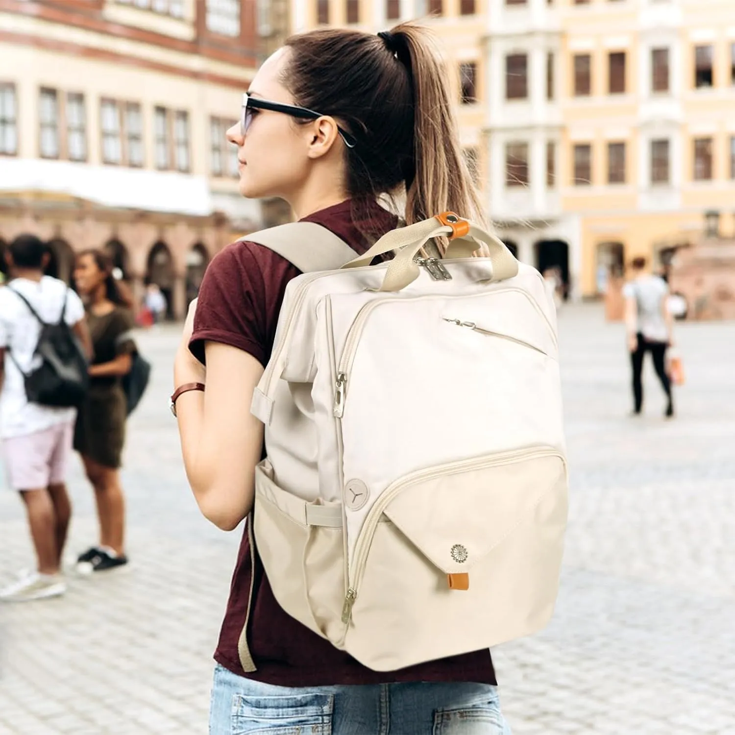 Hap Tim Laptop Backpack, Travel Backpack for Women,Work Backpack, Nurse Backpack, Teacher Backpack, Carry on Backpack, Khaki (7651-KK)