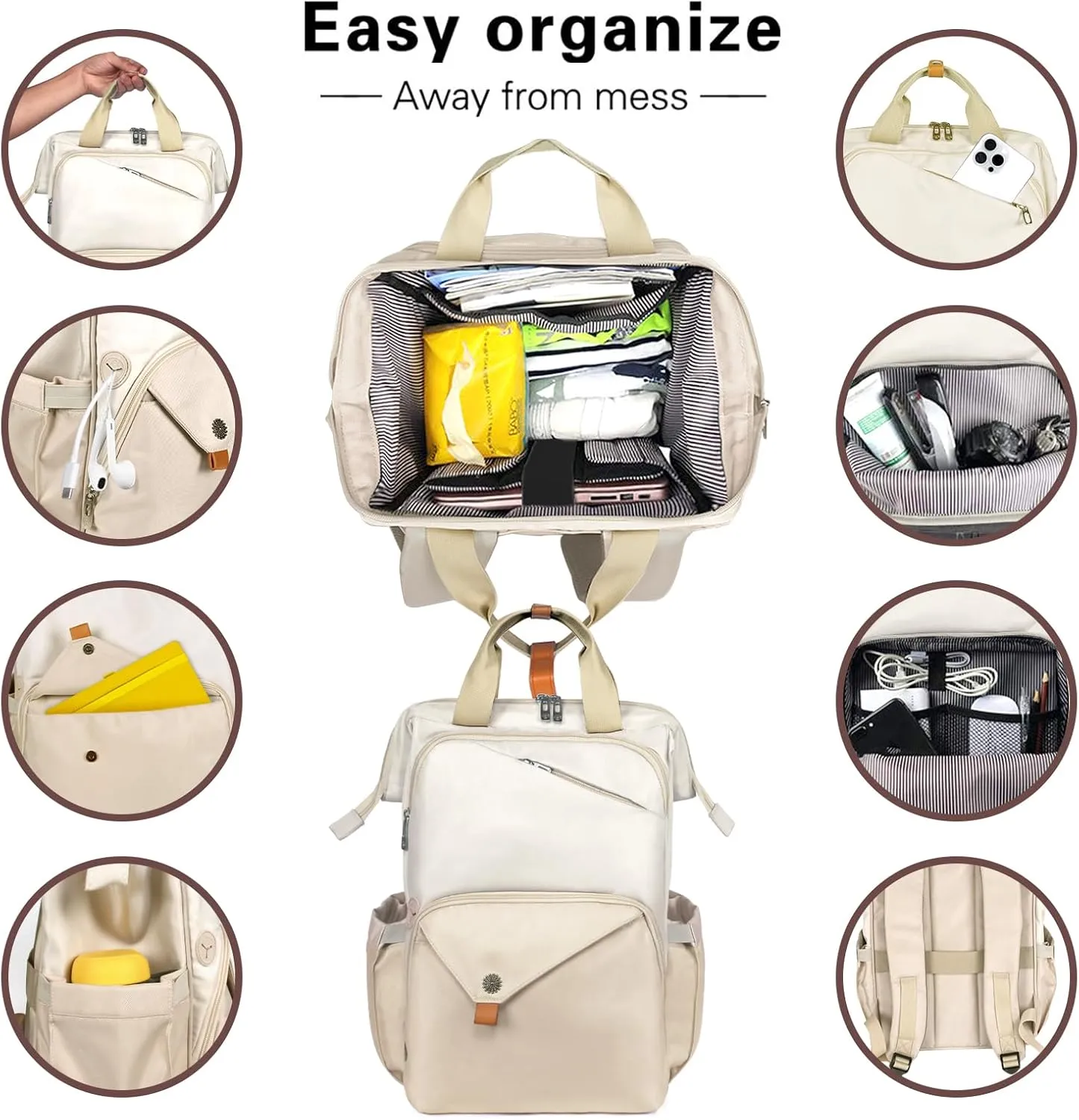Hap Tim Laptop Backpack, Travel Backpack for Women,Work Backpack, Nurse Backpack, Teacher Backpack, Carry on Backpack, Khaki (7651-KK)