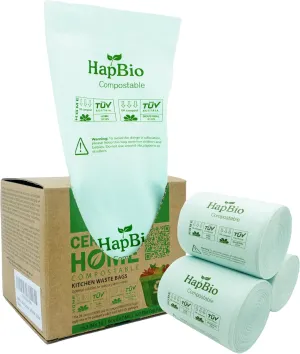 HAPBIO Small Compostable Trash Bags 2.6 Gallon, 100 Count/Roll, 0.67 Mils, Pack 1, Unscented, Biodegradable Trash Bags, BPI OK Compost Home, Recycle Food Scrap Waste Bags for Countertop Bin, Kitchen