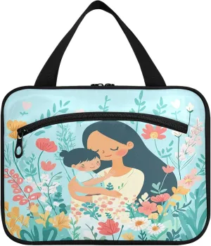 Happy Mother's Day and Flowers Travel Toiletry Bag for Women & men Hanging Portable Toiletry Bag Large Capacity Travel Bag for Hold Cosmetics Skin Care Products Toiletries Large