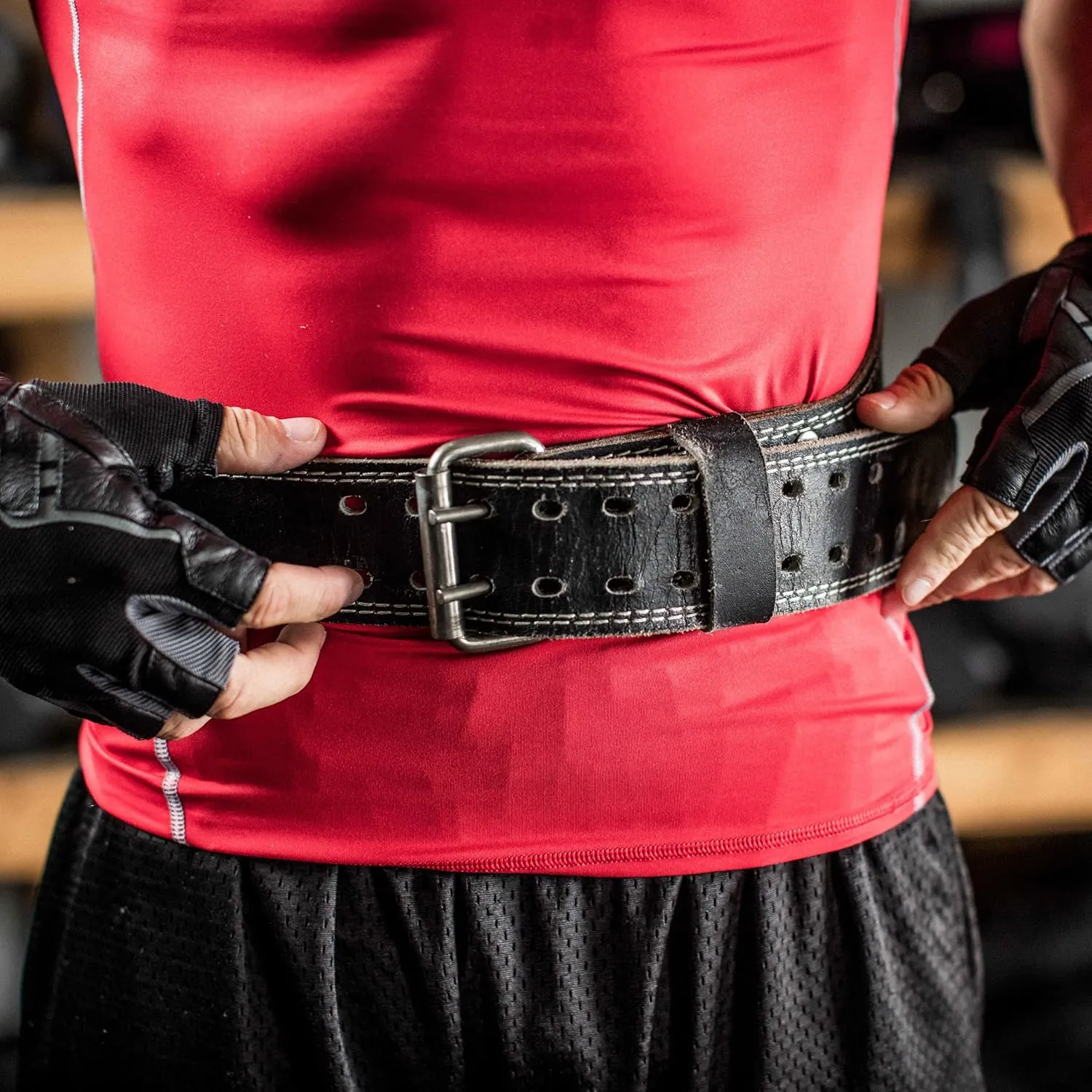 Harbinger Padded Leather Contoured Weightlifting Belt - 4" or 6” Width - Interior Suede Lining & Foam Cushioning - Heavy-Duty Dual Prong Steel Roller Buckle - for Lifting Support