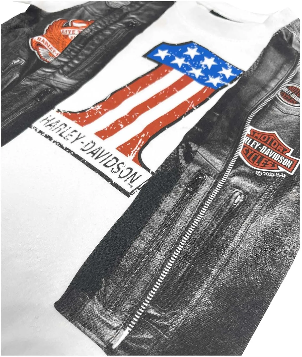Harley-Davidson Baby Boys' Printed Faux Leather Vest Short Sleeve Creeper, White