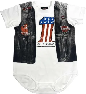 Harley-Davidson Baby Boys' Printed Faux Leather Vest Short Sleeve Creeper, White