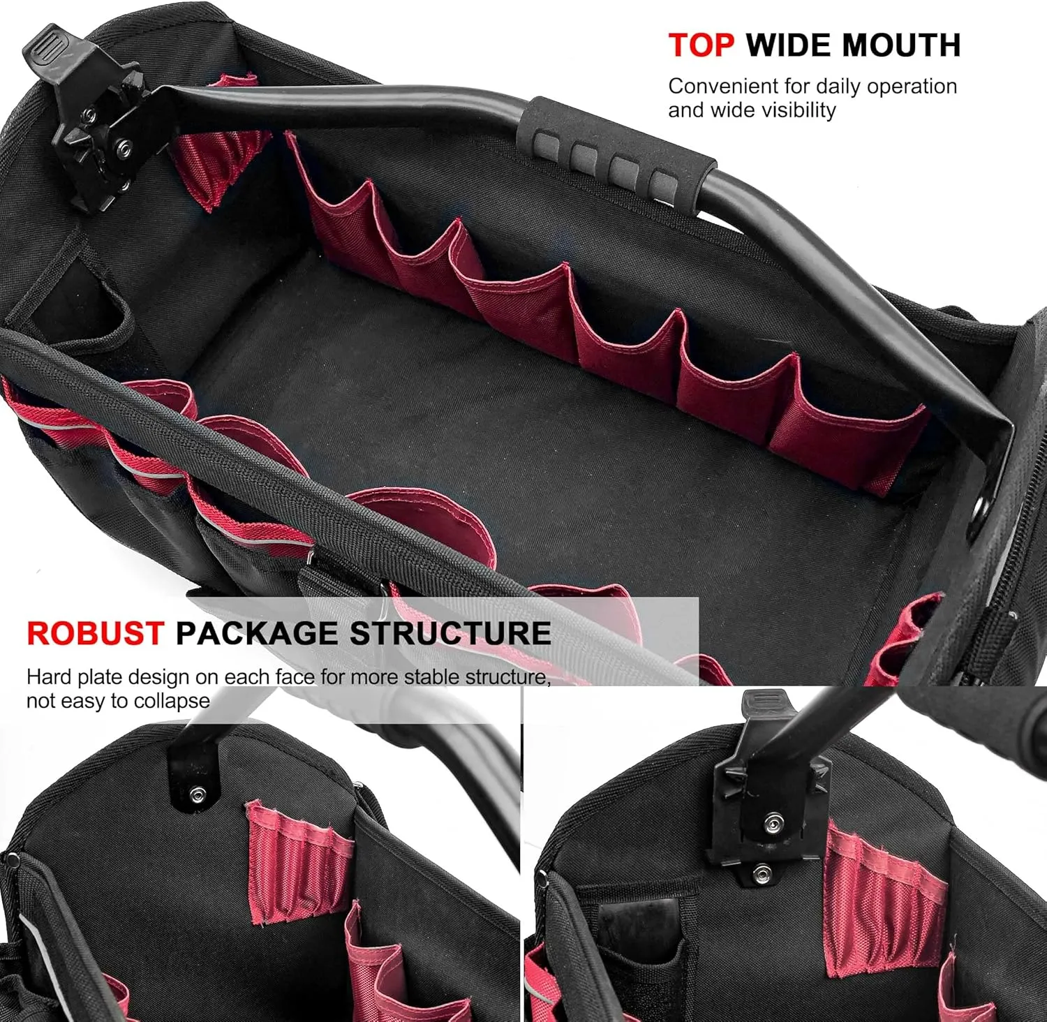 HAUTMEC 18.5 Inch Tool Bag, 1680D Heavy Duty Tool Tote, 39-Pockets Pro Electrician Tool Bag with Rotating Handle and Adjustable Shoulder Strap, Water-Resistant and Wear-Resistant, HT0178-TB
