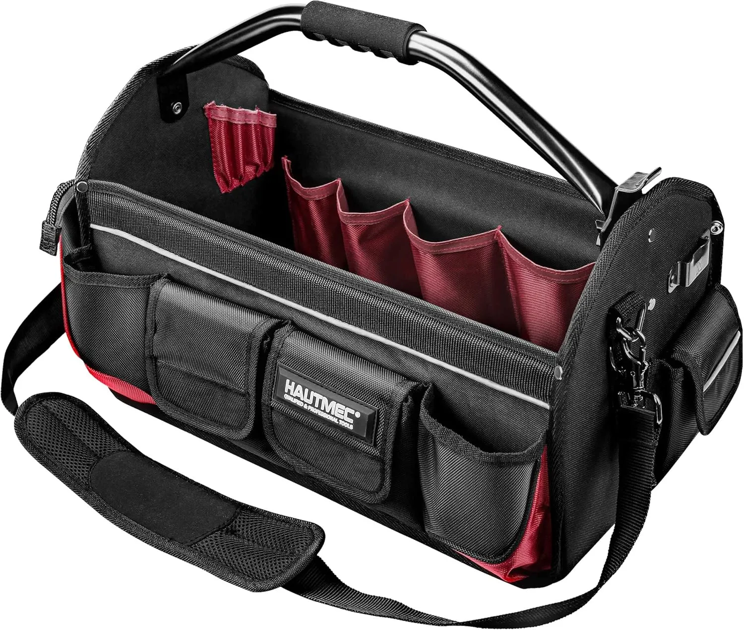 HAUTMEC 18.5 Inch Tool Bag, 1680D Heavy Duty Tool Tote, 39-Pockets Pro Electrician Tool Bag with Rotating Handle and Adjustable Shoulder Strap, Water-Resistant and Wear-Resistant, HT0178-TB