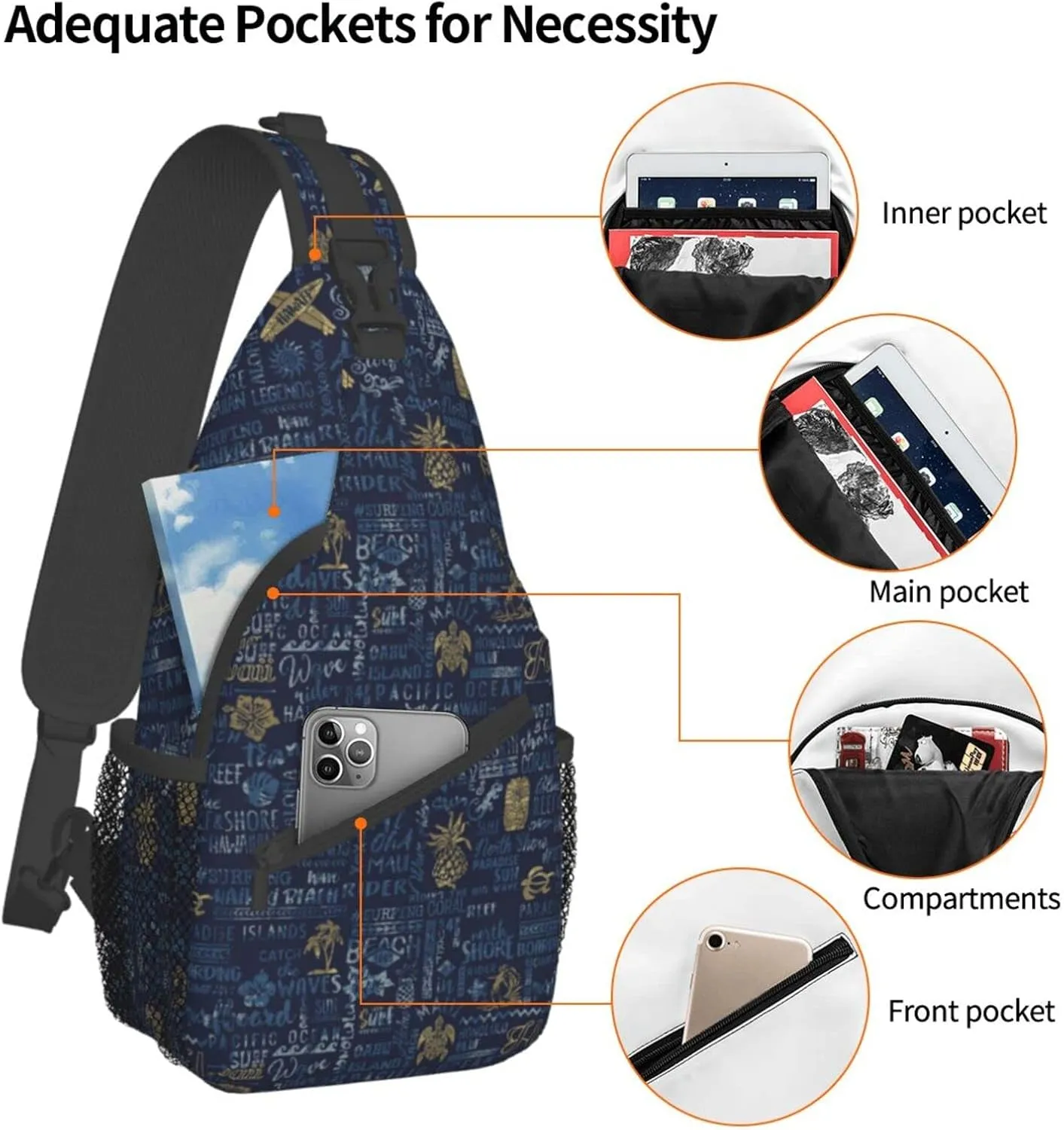 Hawaii Sling Bag Beach Crossbody Chest Daypack Casual Backpack Hawaiian Tribe Shoulder Bag For Travel Picnic