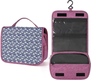 Hawaiian Theme,Toiletry Bag for Women,Hibiscus Flower Summer Themes,Water-resistant Hanging Bathroom Travel Makeup Organizer,Cosmetic Case Traveling for Full Accessories,Blue And White