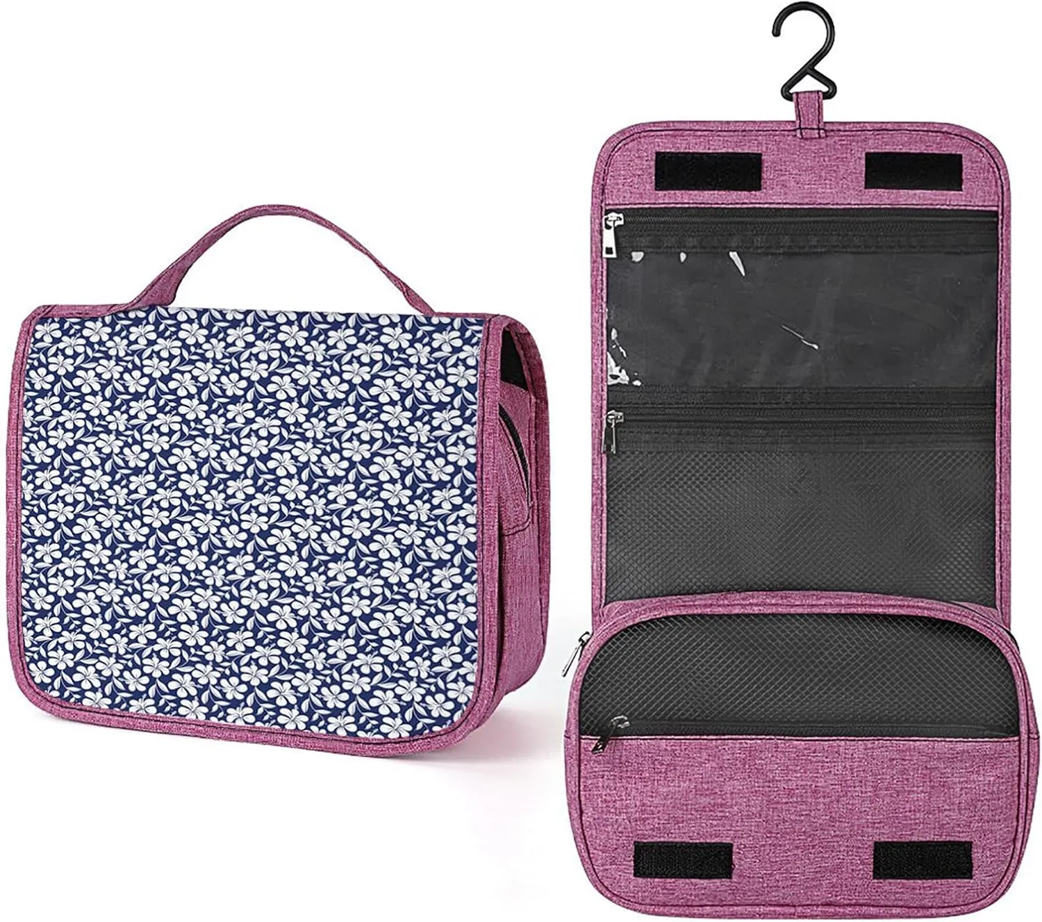 Hawaiian Theme,Toiletry Bag for Women,Hibiscus Flower Summer Themes,Water-resistant Hanging Bathroom Travel Makeup Organizer,Cosmetic Case Traveling for Full Accessories,Blue And White