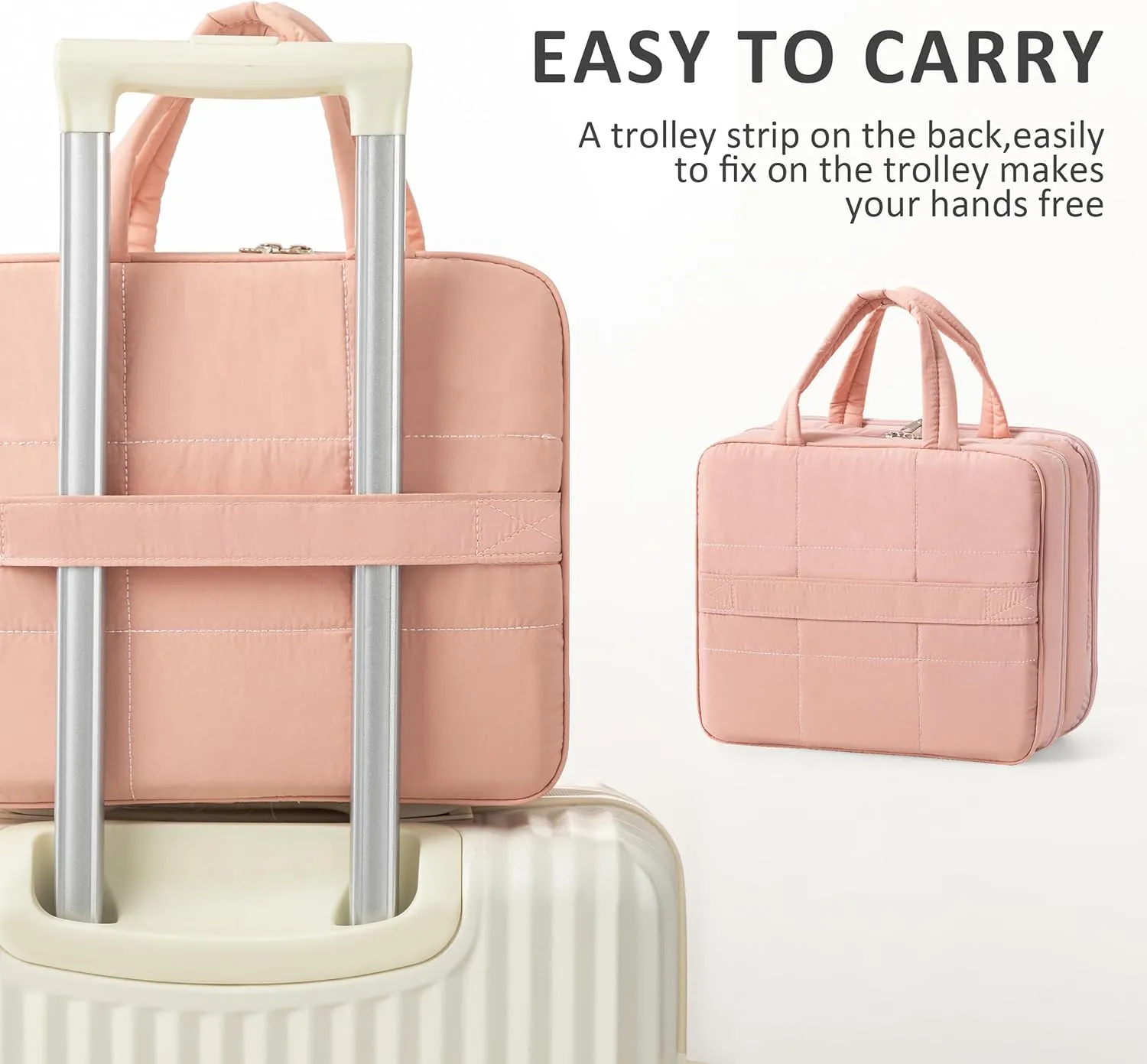 HBlife Travel Toiletry Bag with Jewelry Organizer for Women, Puffy Hanging Travel Bag for Toiletries with Trolley Belt, Waterproof Makeup Cosmetic Bag Organizer, Travel Accessories Essentials(Pink, M)