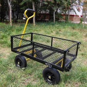 Heavy Duty Garden Cart with Solid Wheels (Black & Yellow) – 1000LB Capacity Utility Wagon for Firewood, Yard Work, Farming & Home Use – No-Flat Tires, Dump Feature, Spacious Steel Bed