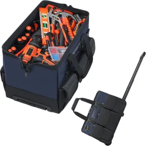 Heavy Duty Tool Bag with Wheels, Rolling Tool Bag Organizer with Large Capacity and Multi-pocket, Tool Box Tool Storage Bag with Handle Shoudler Strap for Men, Electrician, Carpenter, Mechanic