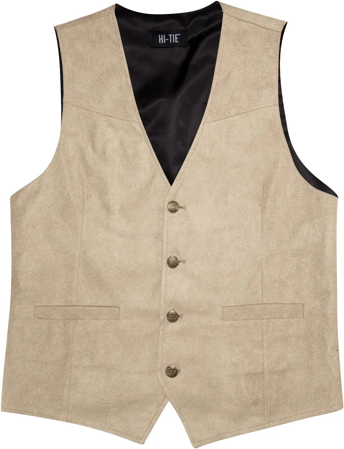 Hi-Tie Men's Suede Leather Vest Western Cowboy Vest Slim Fit Sleeveless V Neck Waistcoat Casual