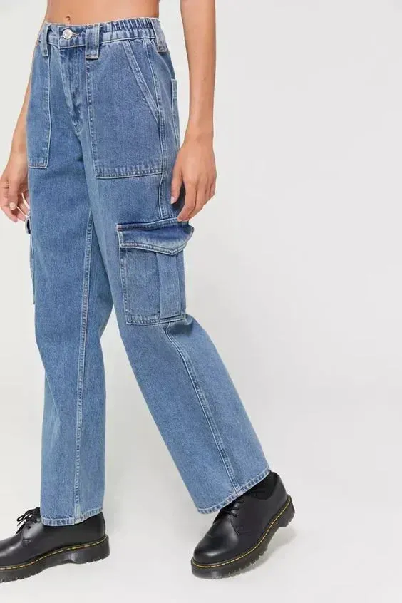 High Waist Multi-Pocket Baggy Denim Jeans for Women Fashion