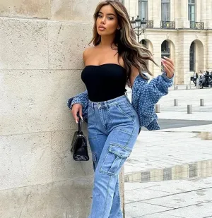 High Waist Multi-Pocket Baggy Denim Jeans for Women Fashion