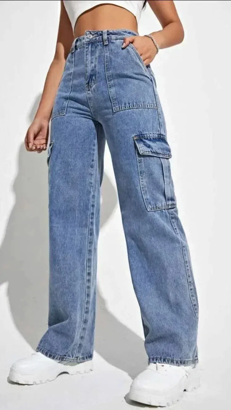 High Waist Multi-Pocket Baggy Denim Jeans for Women Fashion
