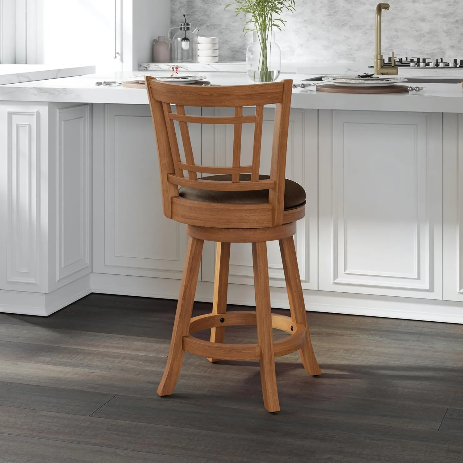 Hillsdale Fairfox Swivel Stool with Rectangular Lattice Back, Counter Height, Oak