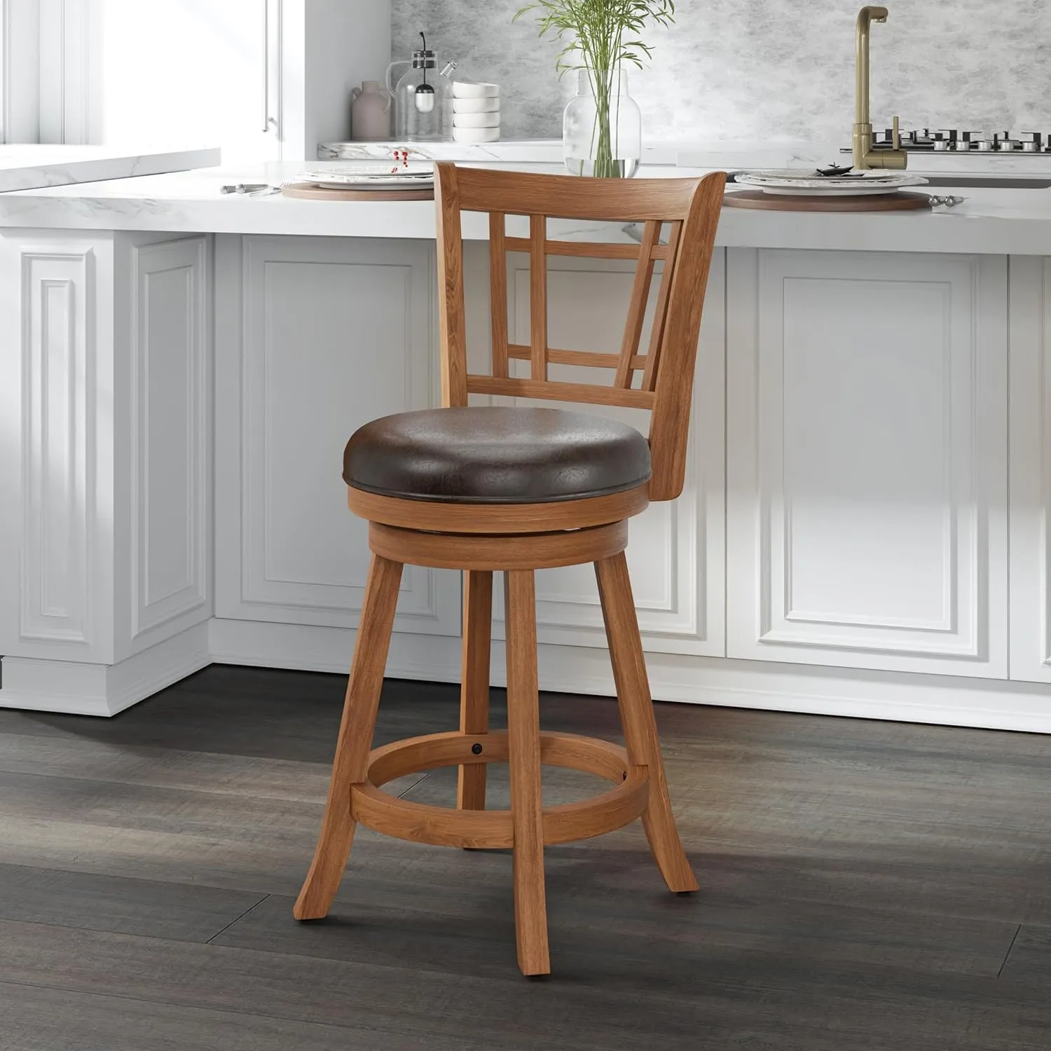 Hillsdale Fairfox Swivel Stool with Rectangular Lattice Back, Counter Height, Oak