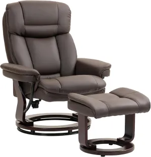 HOMCOM Swivel Recliner Chair with Ottoman, PU Leather Recliner with Adjustable Backrest, Footrest, Wood Base, Upholstered Reclining Chair for Living Room, Bedroom, Office, Dark Brown