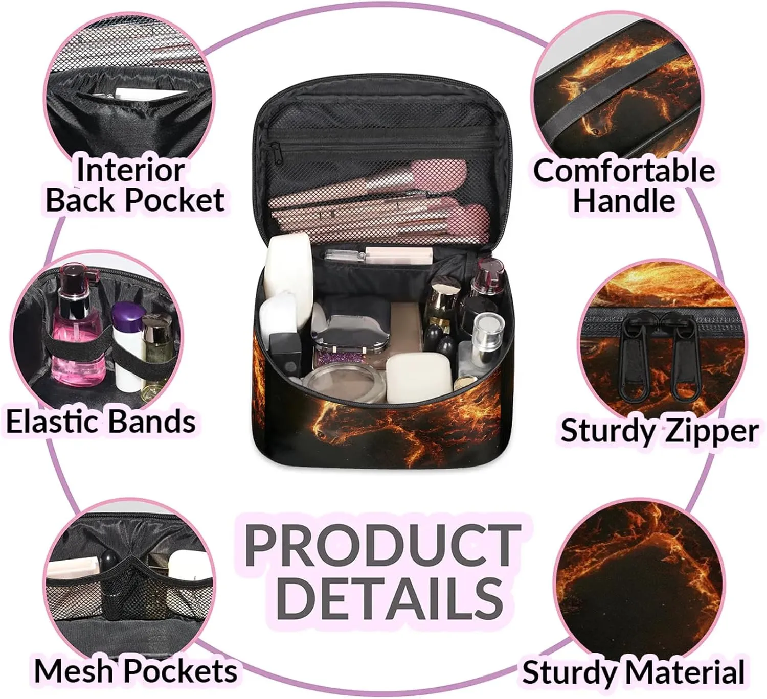 Horse Travel Toiletry Bag Large Capacity Makeup Case Organizer with Handle Cosmetic Case for Women Girls