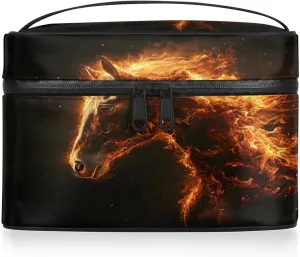 Horse Travel Toiletry Bag Large Capacity Makeup Case Organizer with Handle Cosmetic Case for Women Girls