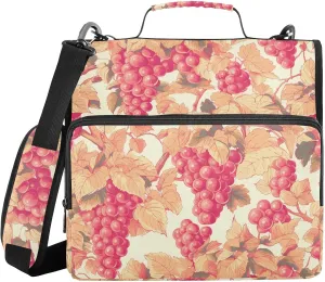 Hot Pink Grapes 1.5 Inch 3 Rings Zip Up Binder with Shoulder Strap Laege Capacity Portable Home Travel Safe Storage Bag for School/Office